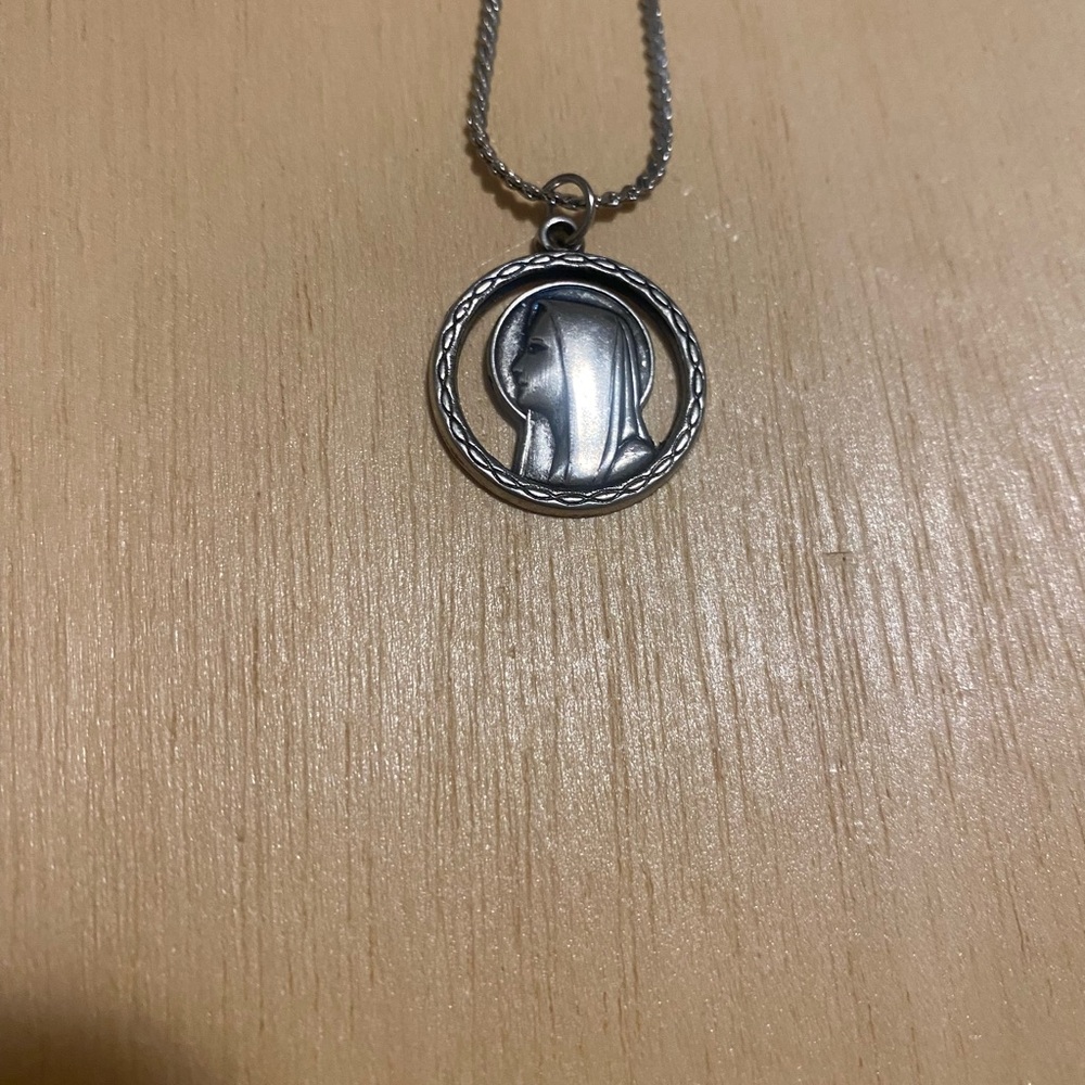 Silver Circular Pendant Necklace religious